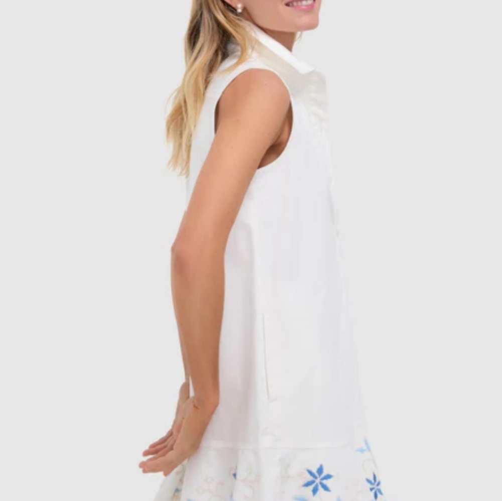 Tuckernuck White Sleeveless Dress with Blue Floral Accents